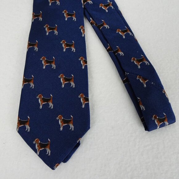 Chipp Neckwear Beagle Dog Necktie Tie Men's Blue Silk Preppy Made in USA - Picture 2 of 6